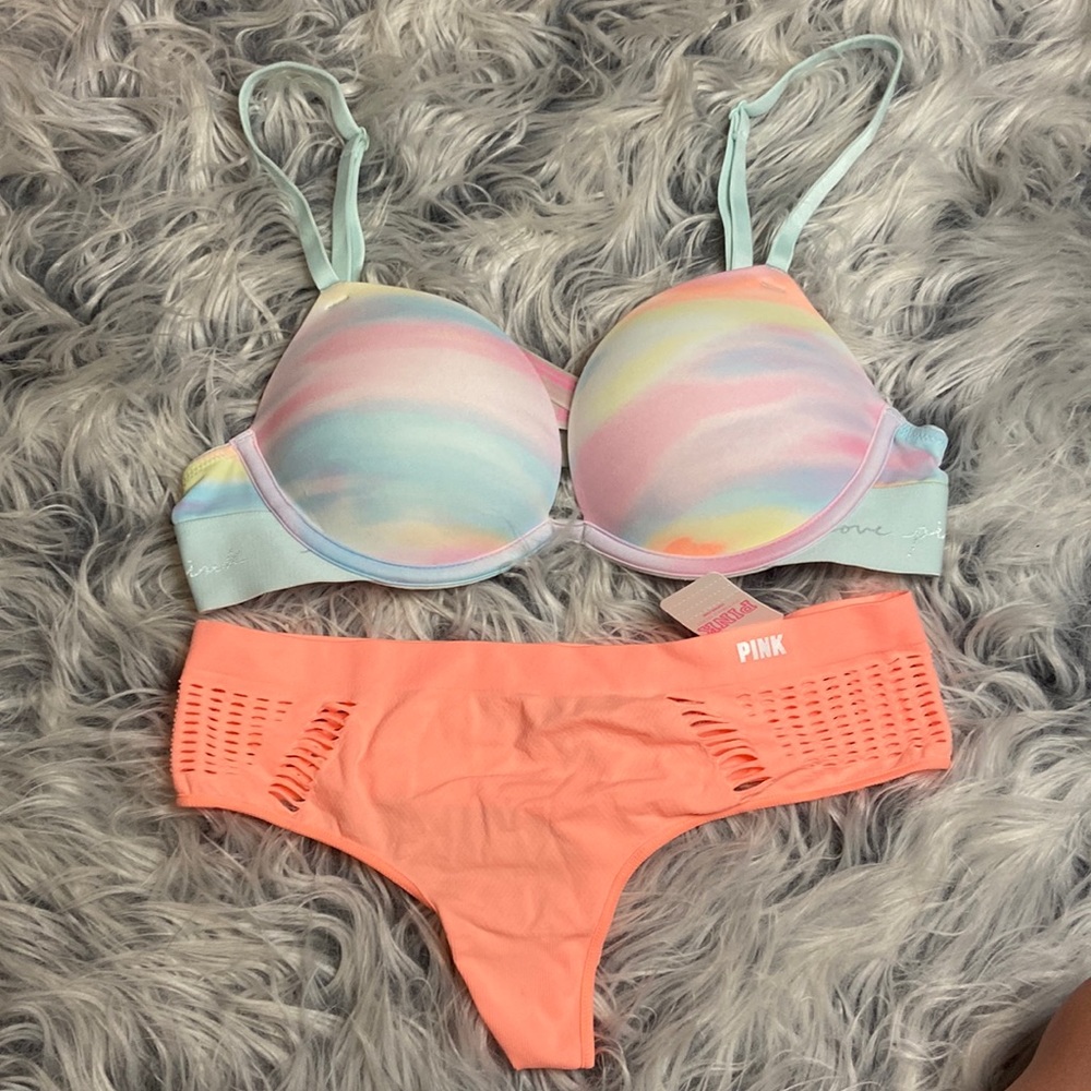 NWT Victoria’s Secret PINK tye dye push-up bra with matching thong Panty